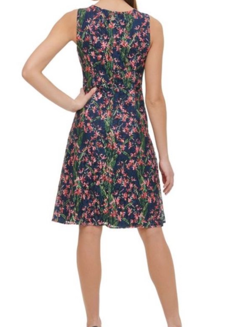 Tommy Hilfiger Black Floral Lace Fit & Flare Dress Women’s Size 8 Sleeveless - Picture 3 of 13